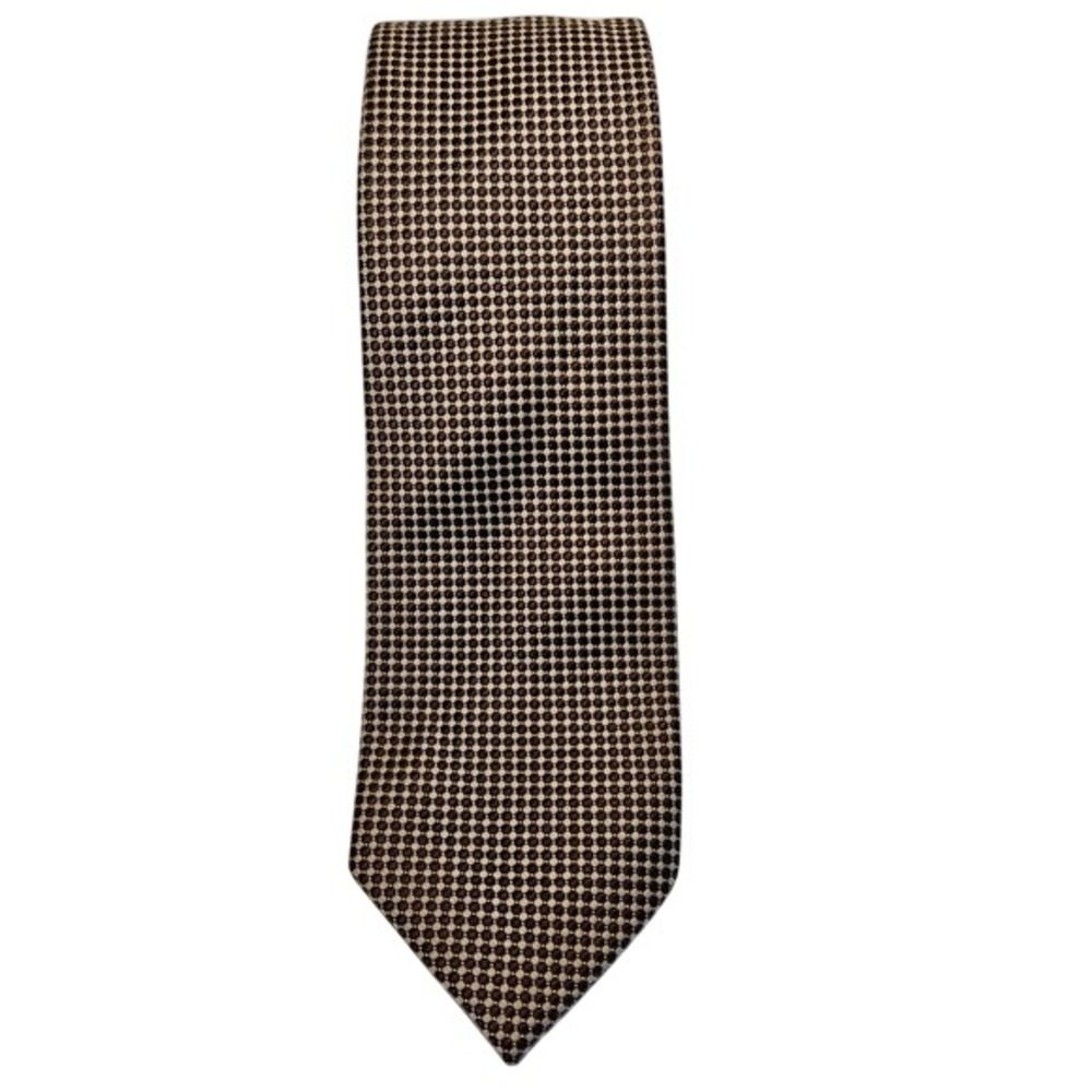 Joseph Abboud Mens Silk Necktie Brown Tan Geometric Micro Check Pattern Tie